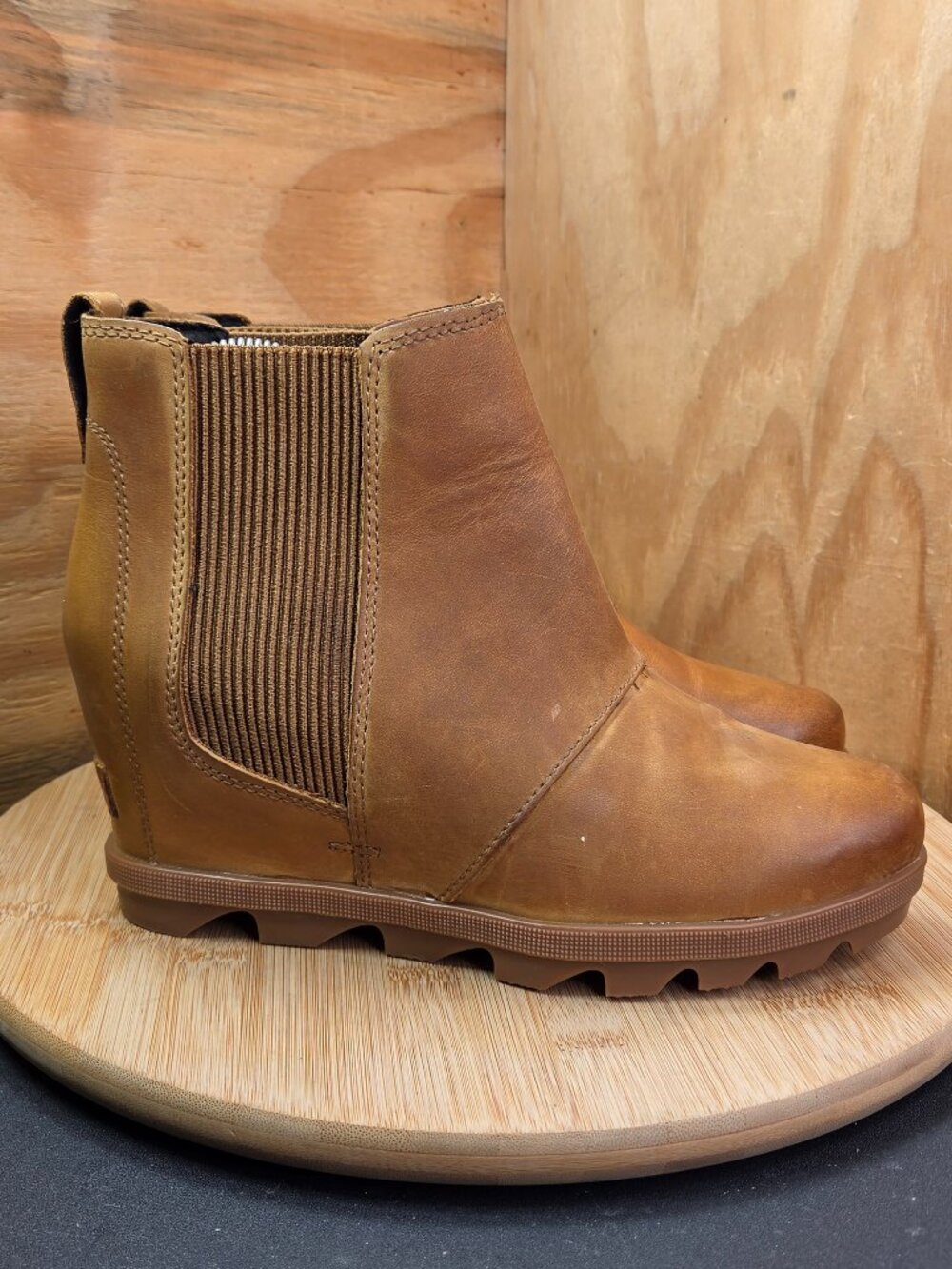 Sorel Joan Rhapsody Womens Brown Leather Wedge Boots Size 8 Booties